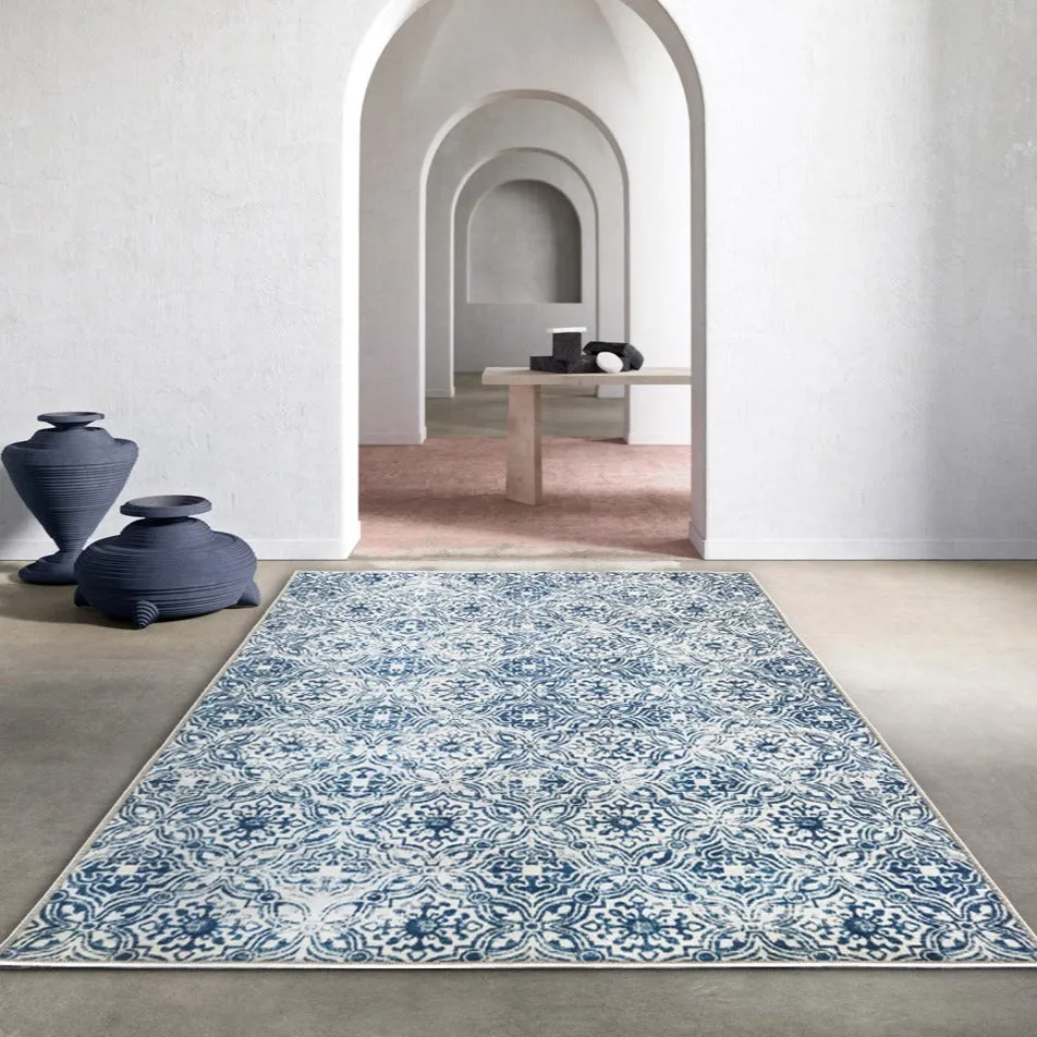 Mozaic Tiles Bohemian Blue Designer Non-Slip Large Rug