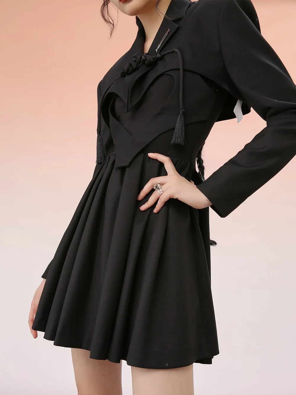 MUKZIN Black Heart Pleated Midi Blazer Dress