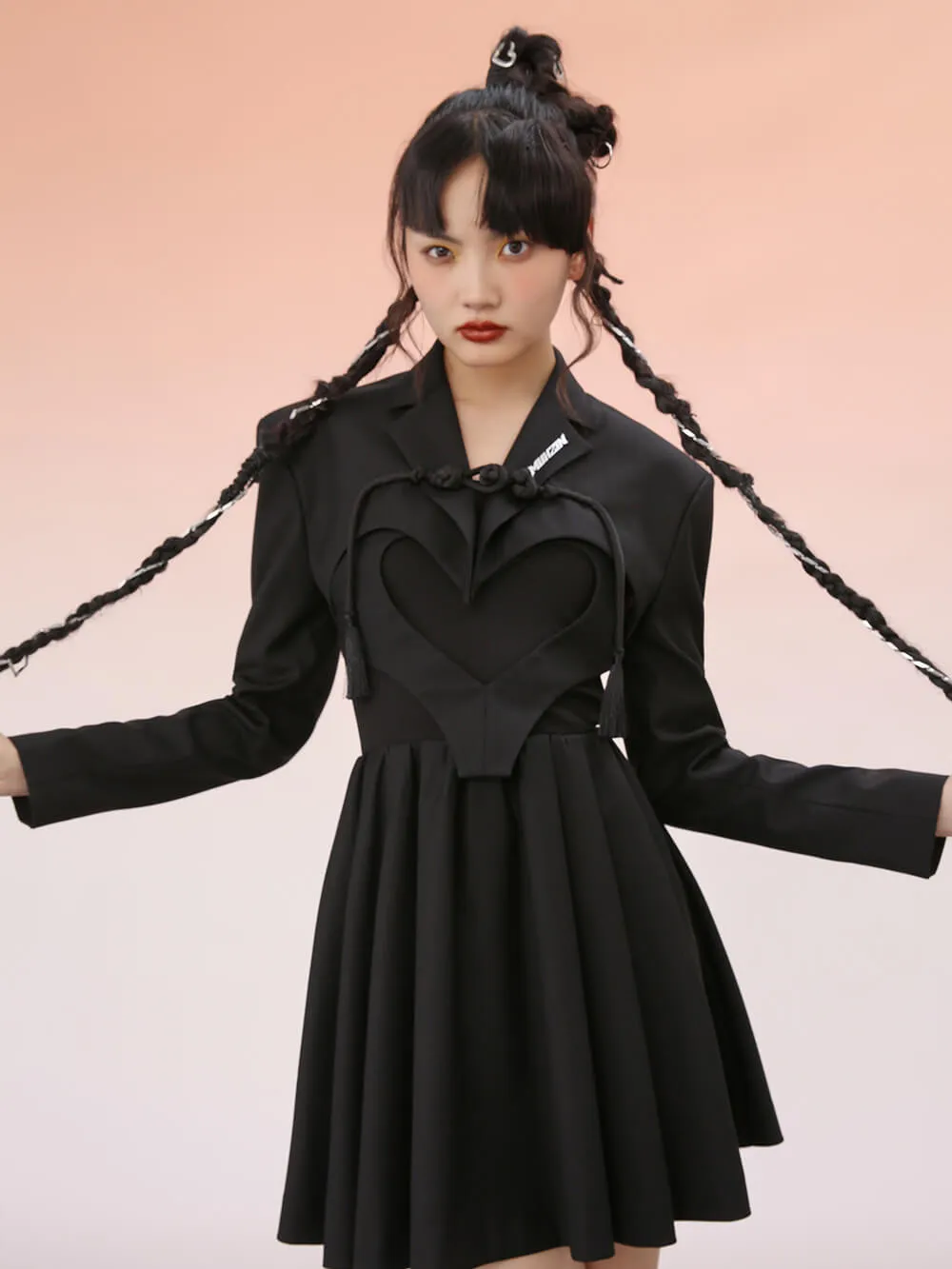 MUKZIN Black Heart Pleated Midi Blazer Dress