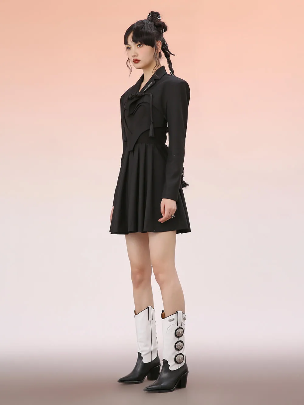 MUKZIN Black Heart Pleated Midi Blazer Dress