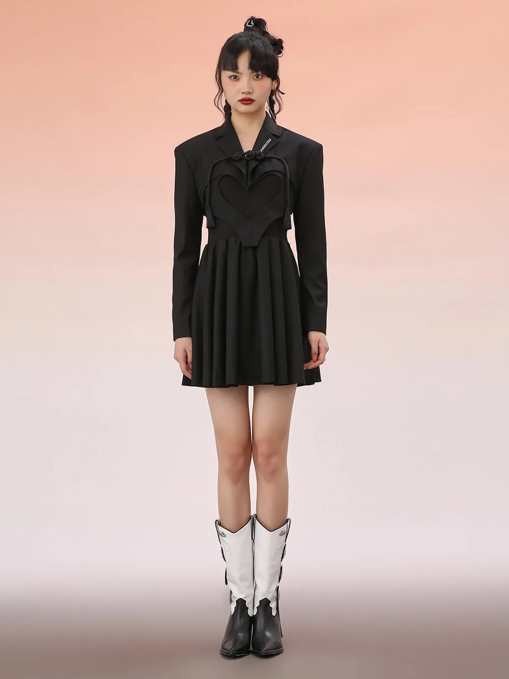 MUKZIN Black Heart Pleated Midi Blazer Dress