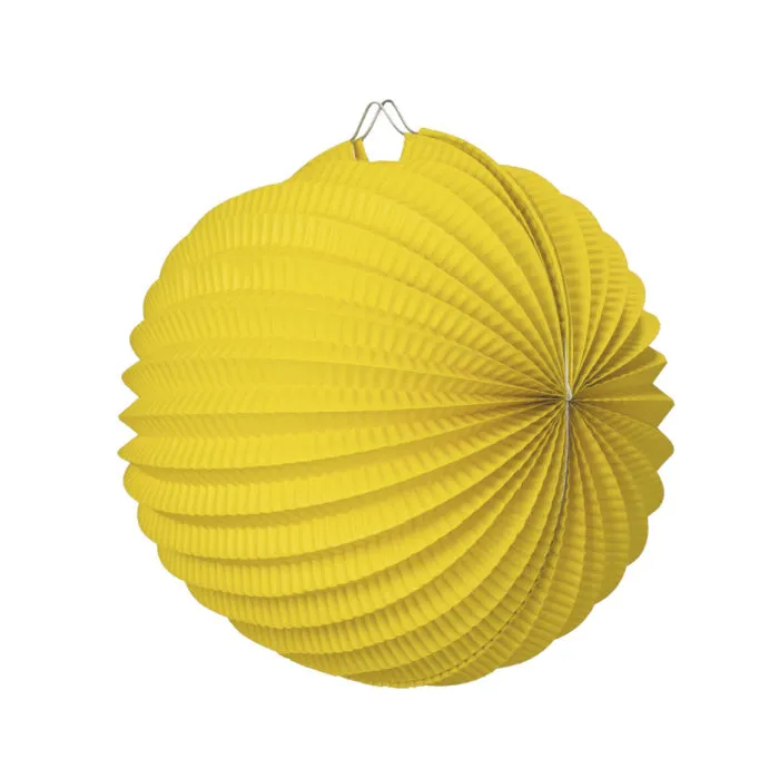 Mustard Yellow Pleated Paper Lantern - 20cm