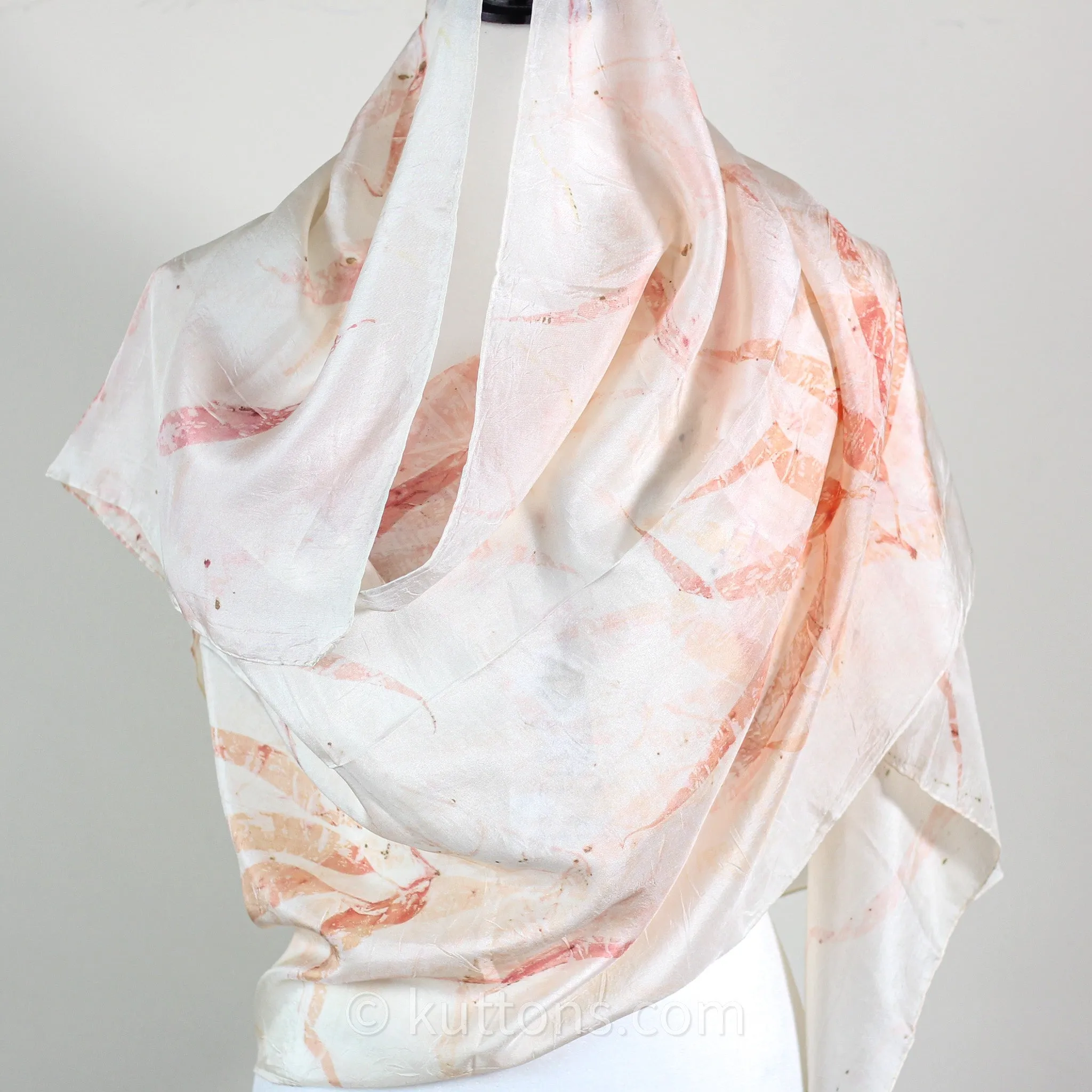 Natural Mulberry Silk Stole - Eco Printed with Red Eucalyptus Leaves, Featherweight Scarf | Pink, 21x72"