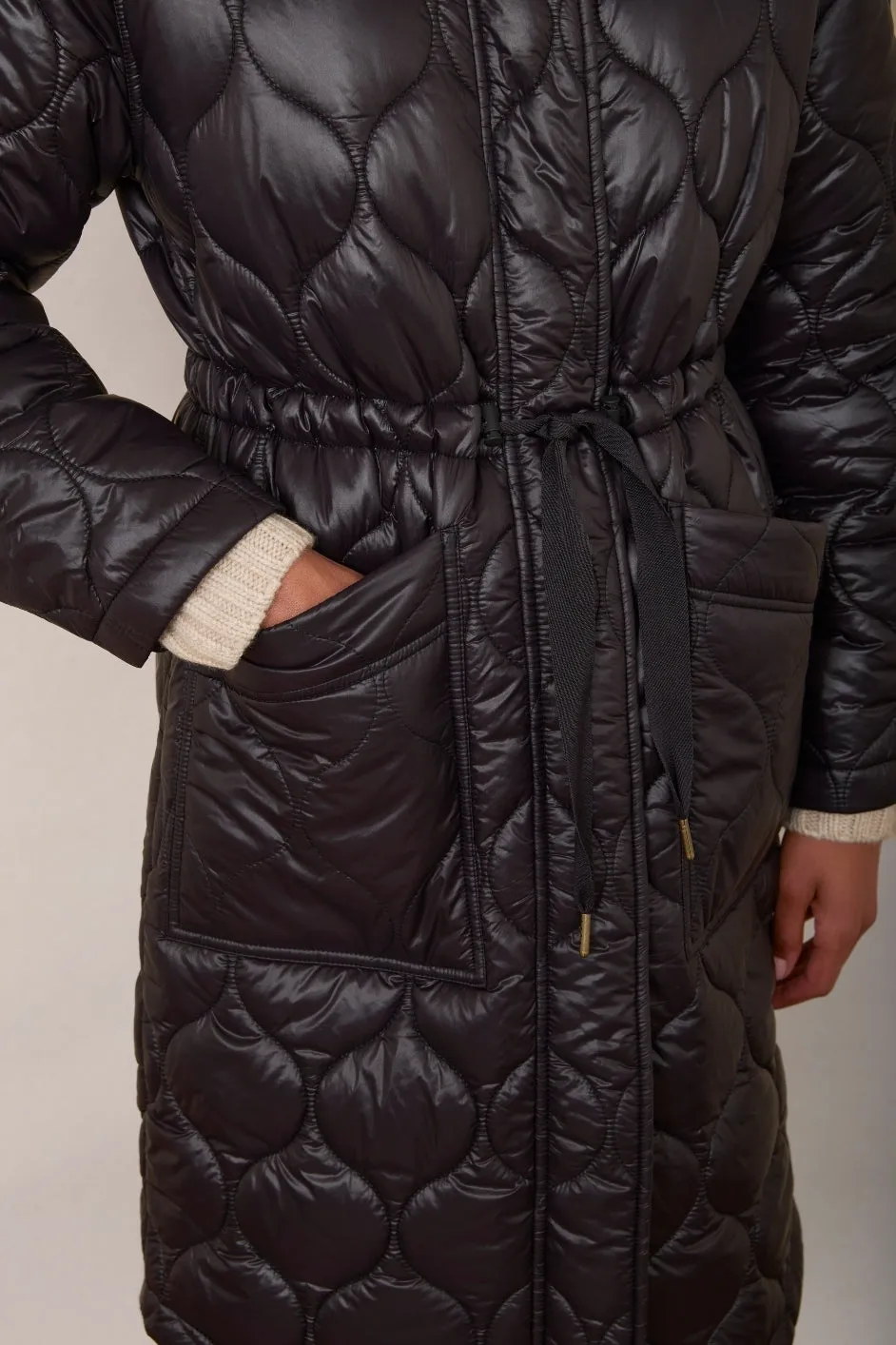 Netty Longline Quilted Coat - Black