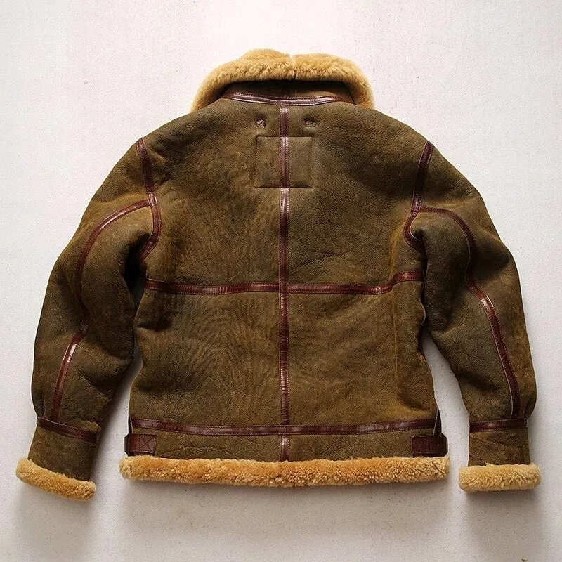 New classic B3 winter thick sheepskin fur shearling jacket for men