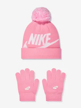 Nike Girls Swoosh Pom Beanie and Gloves Set in Pink