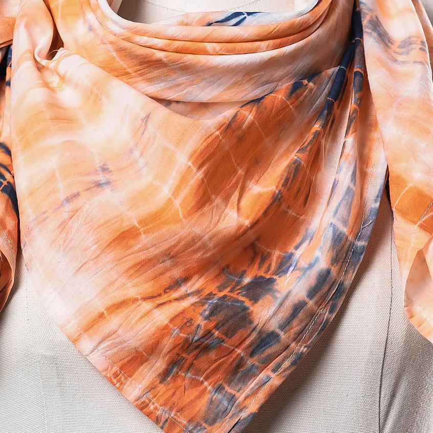 Orange - Shibori Tie-Dye Cotton Scarf