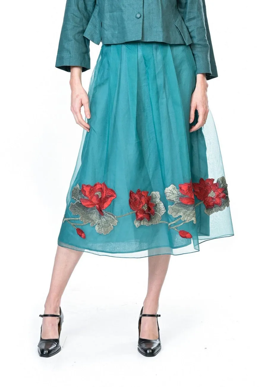 Organza Roses Sunday Skirt - Teal