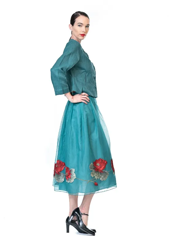 Organza Roses Sunday Skirt - Teal