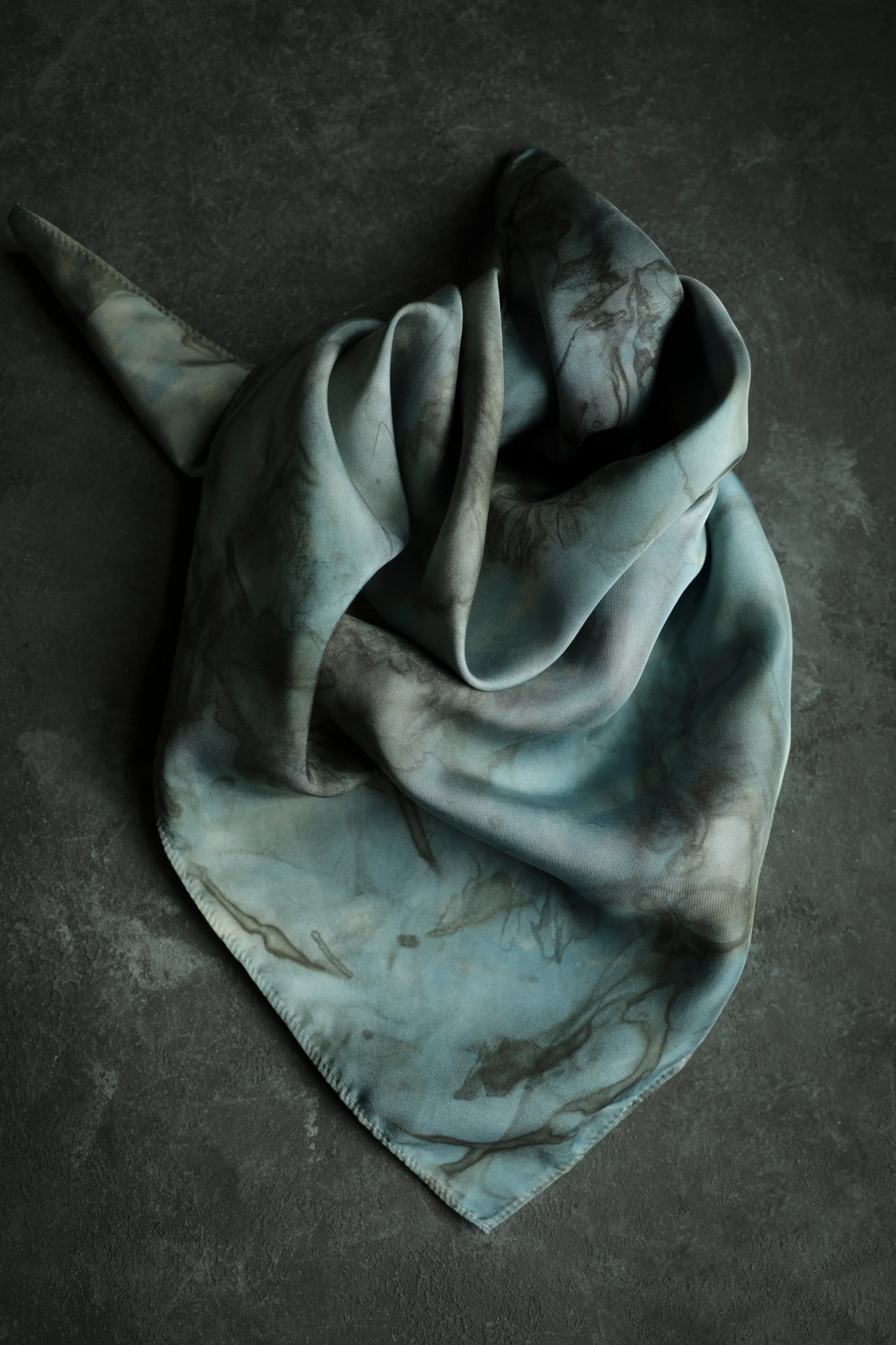 Original Eco-dyed Indigo   Woodgrain Walnut  | 26 x 26" 100% Silk Twill Scarf