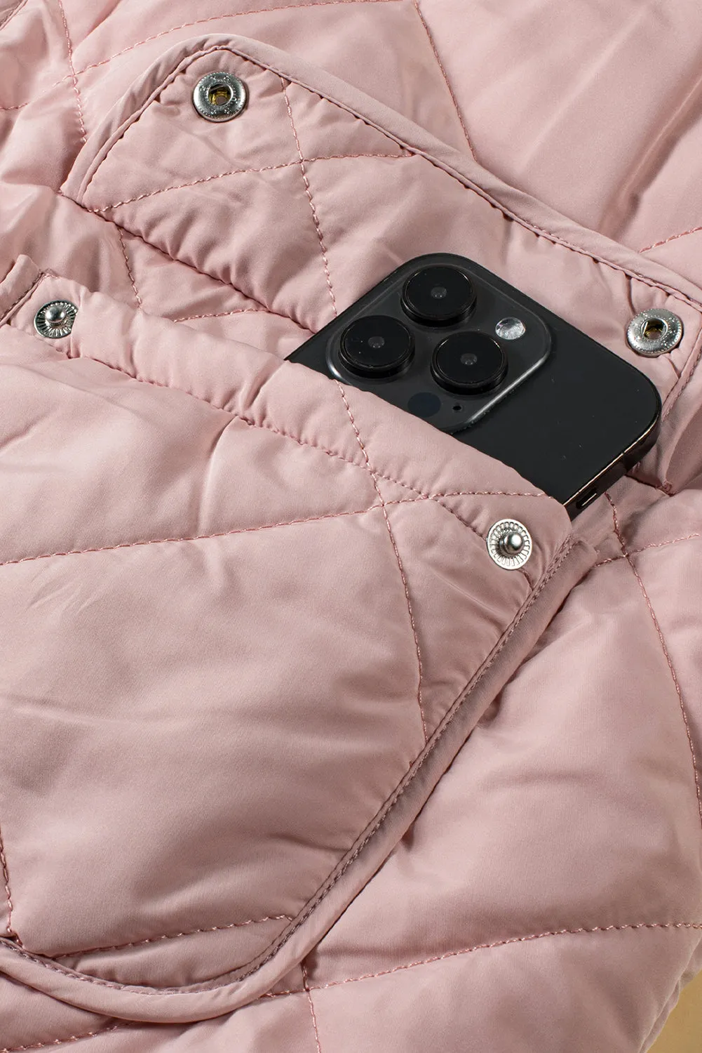 Pink Fleece Lined Quilted Vest Coats