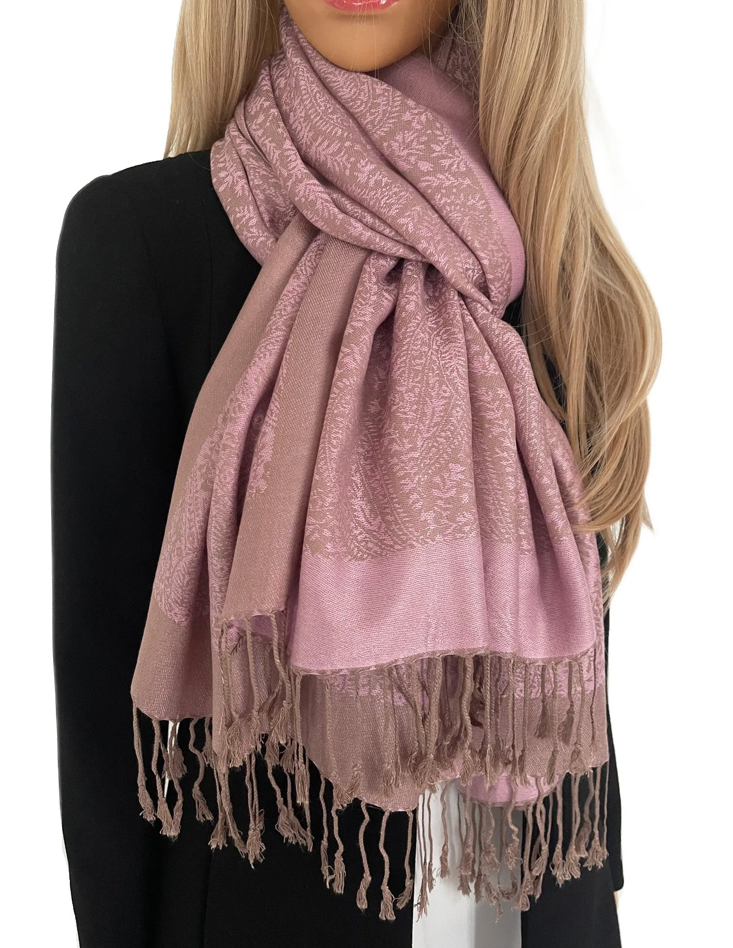 PINK PAISLEY PRINT REVERSIBLE PASHMINA SHAWL SCARF