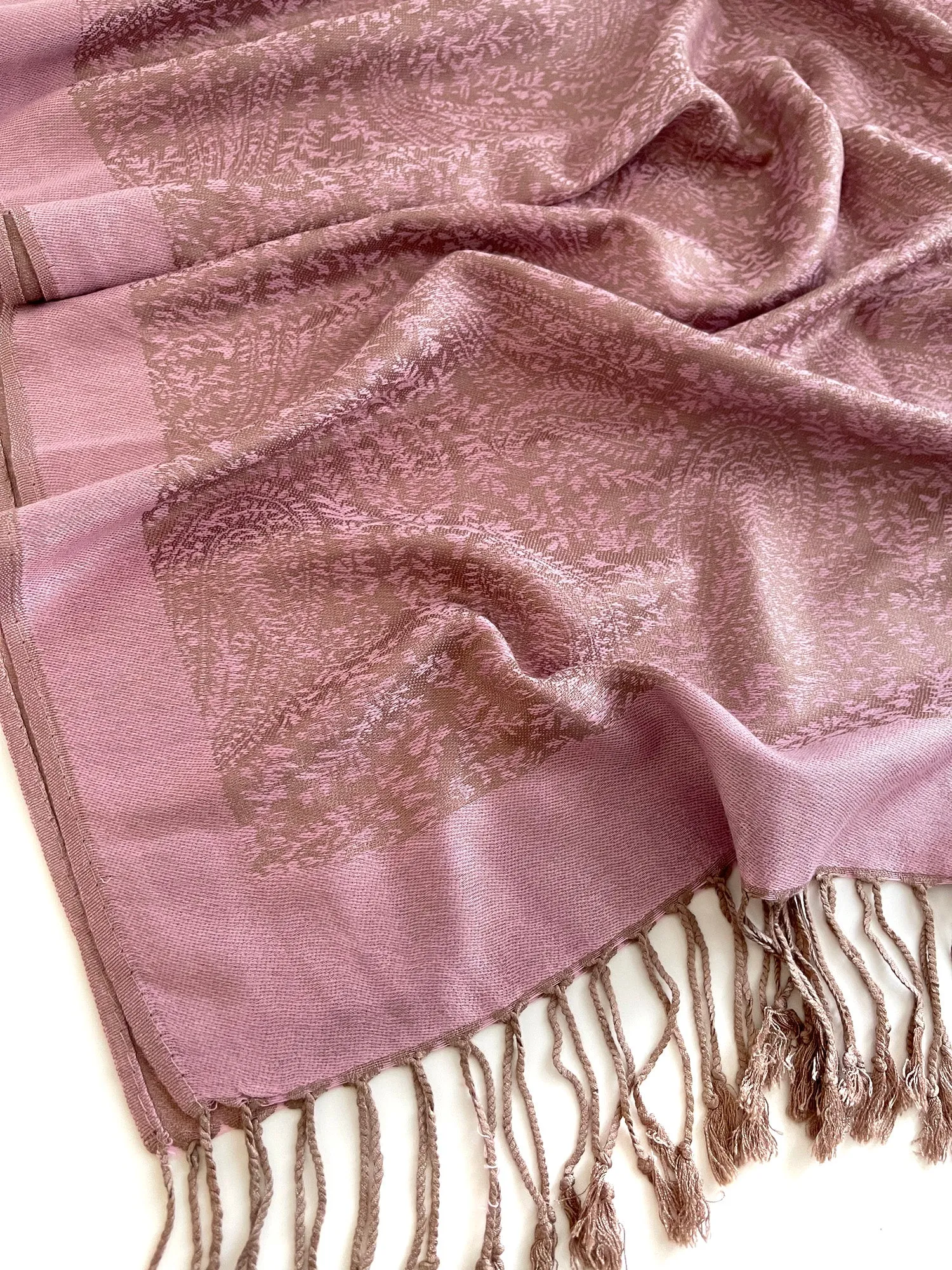 PINK PAISLEY PRINT REVERSIBLE PASHMINA SHAWL SCARF