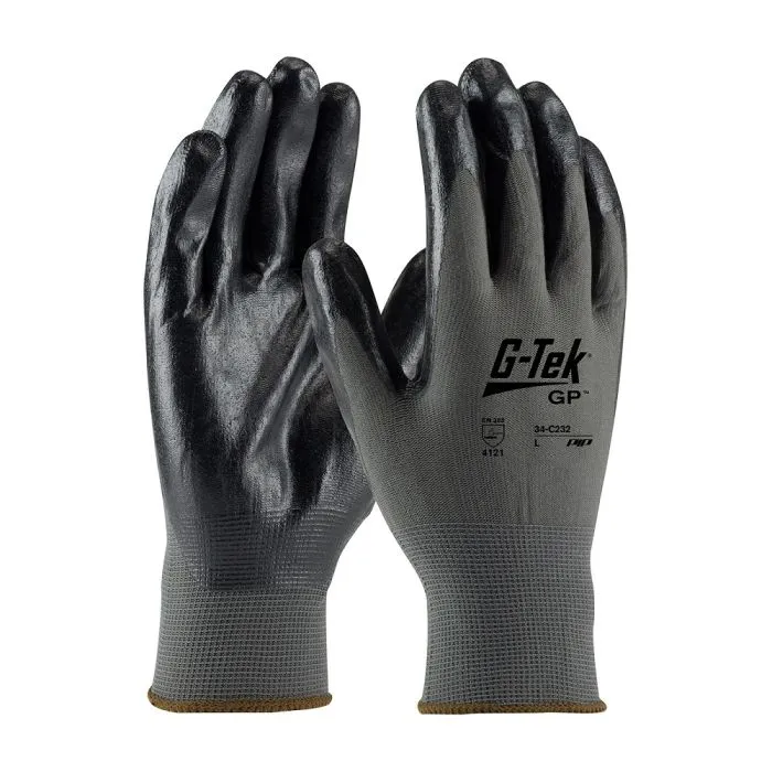 PIP G-Tek 34-C232 Economy Seamless Knit Nylon Glove with Nitrile Foam Grip, Black, Box of 12