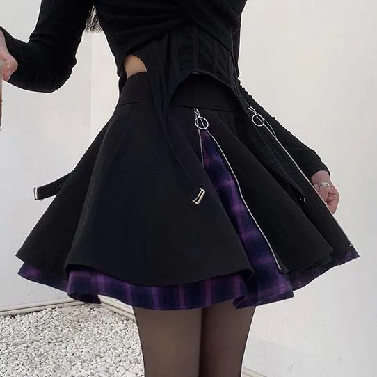 Plaid Zipper High Waist Skirt SD01303