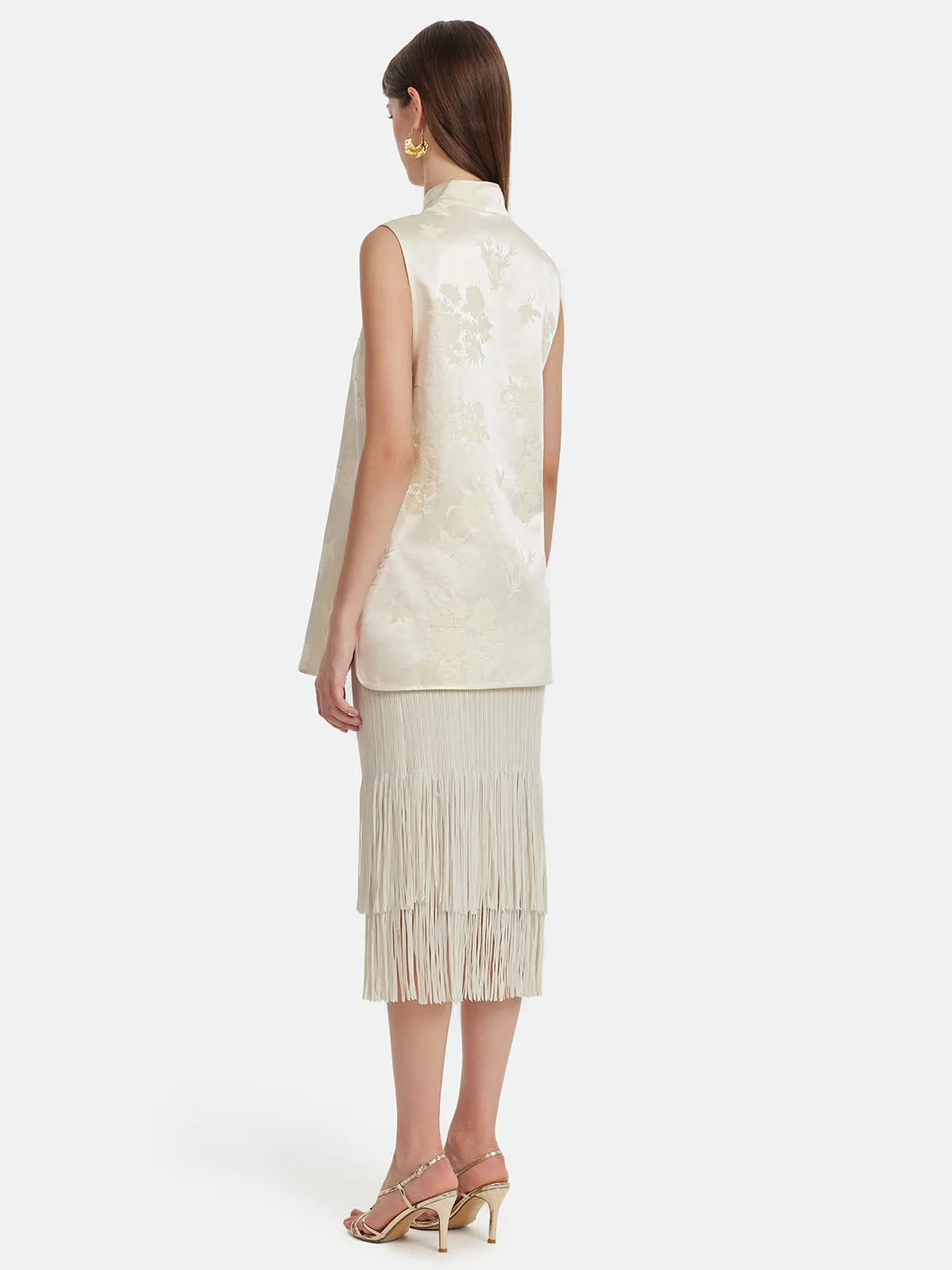 Pleated Fringe Midi Skirt