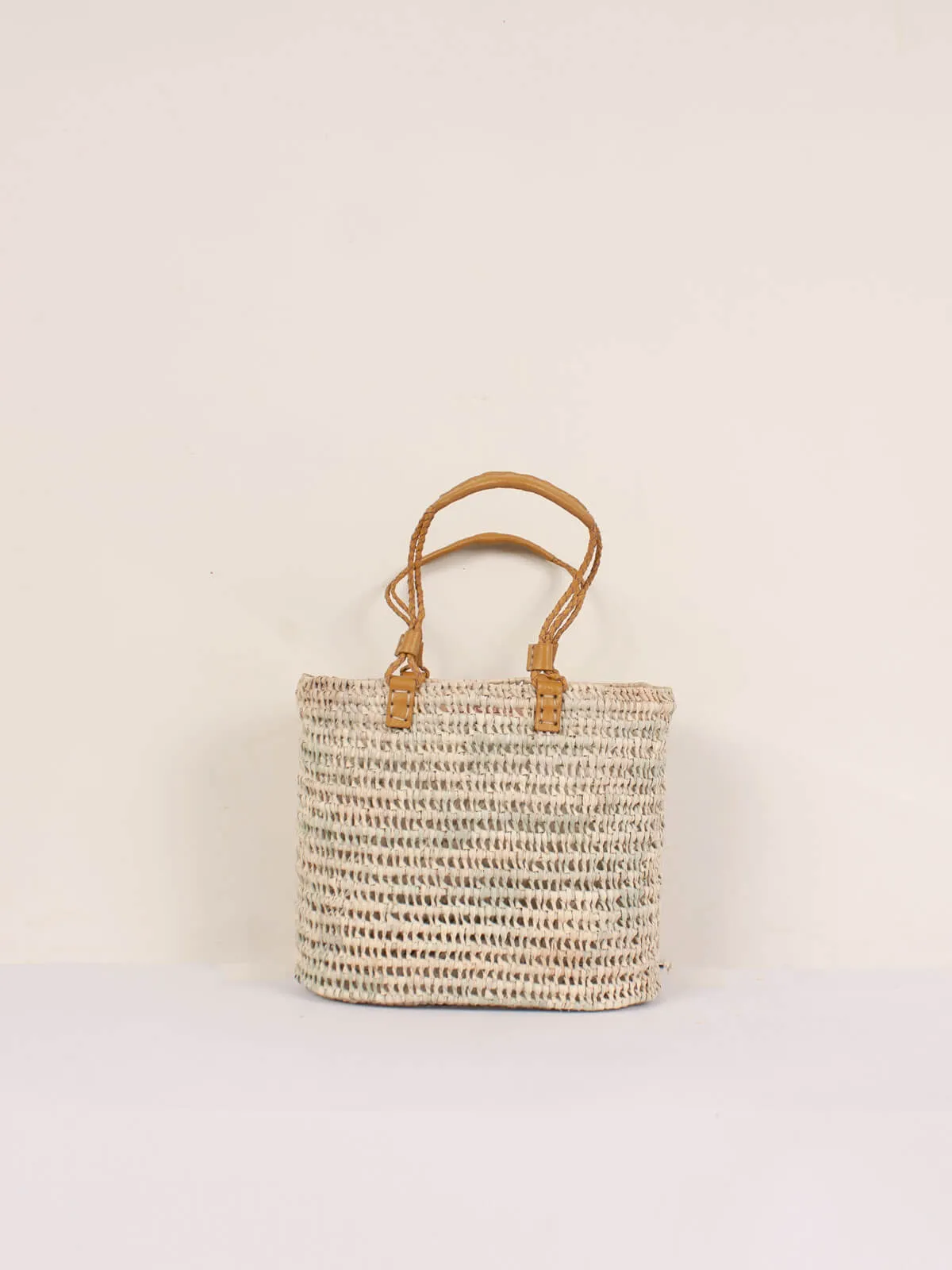 Pleated Leather Handle Basket, Mustard