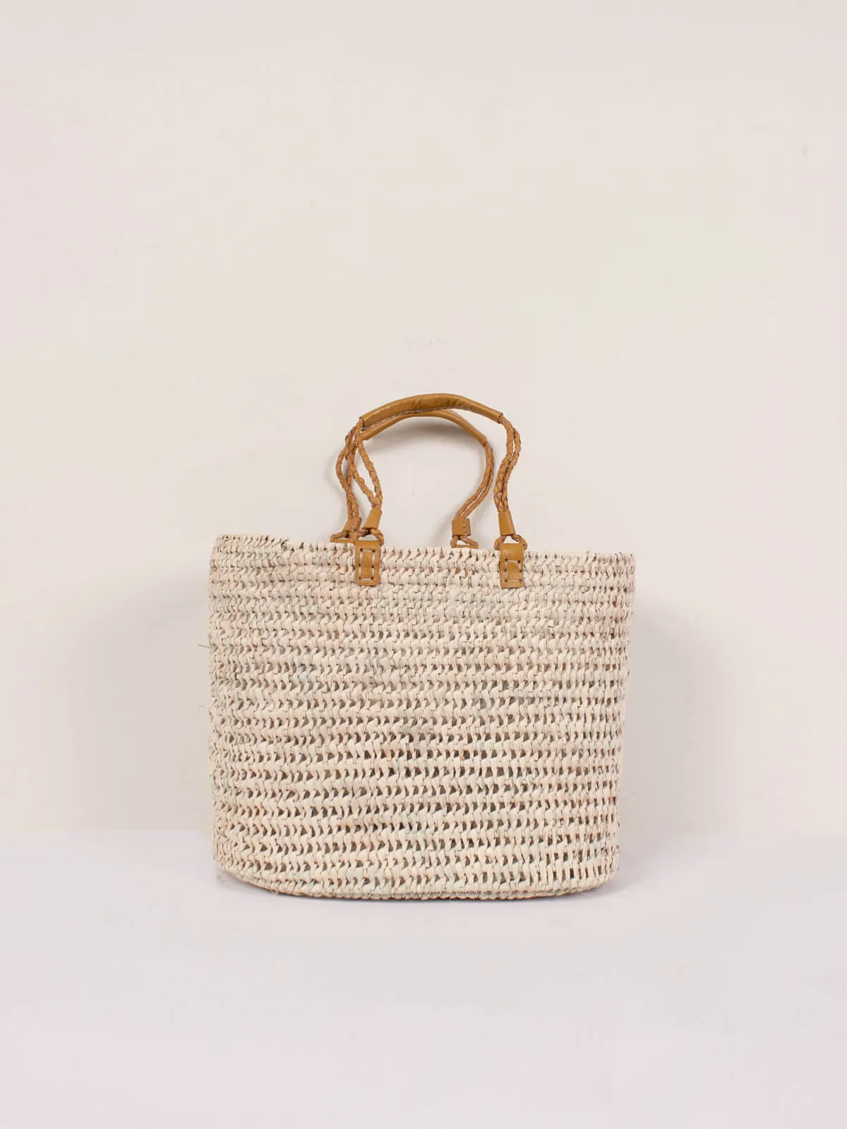 Pleated Leather Handle Basket, Mustard