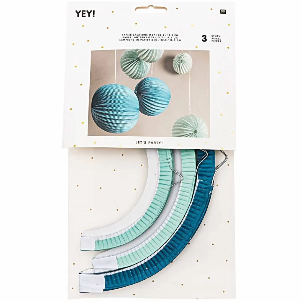 Pleated Paper Lanterns - Aqua (3 Pack)