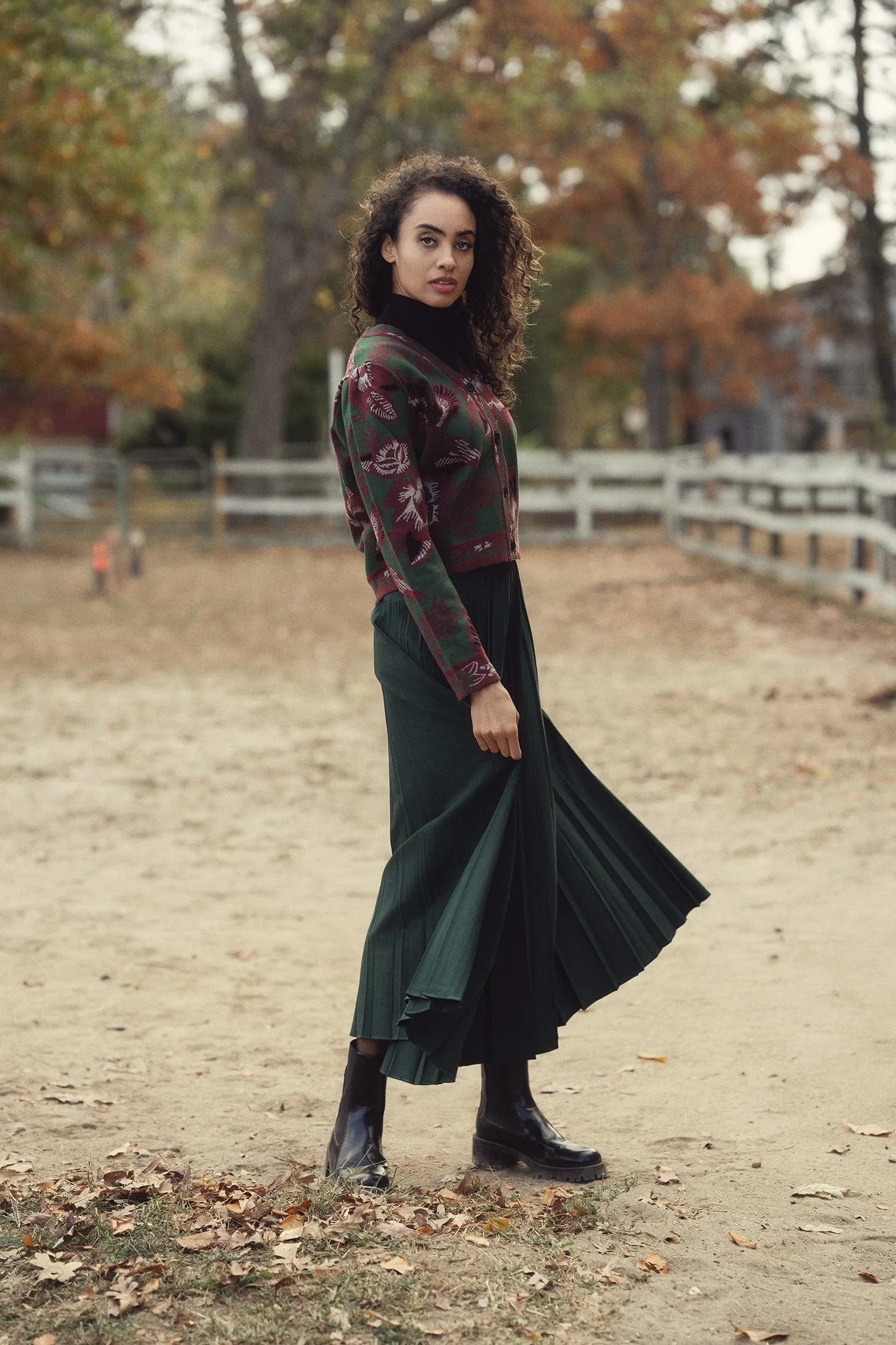 Pleated Skirt 37"-Emerald Green