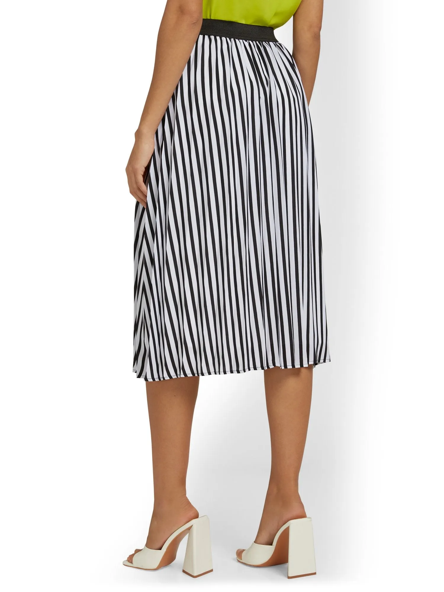 Pleated Stripe Midi Skirt