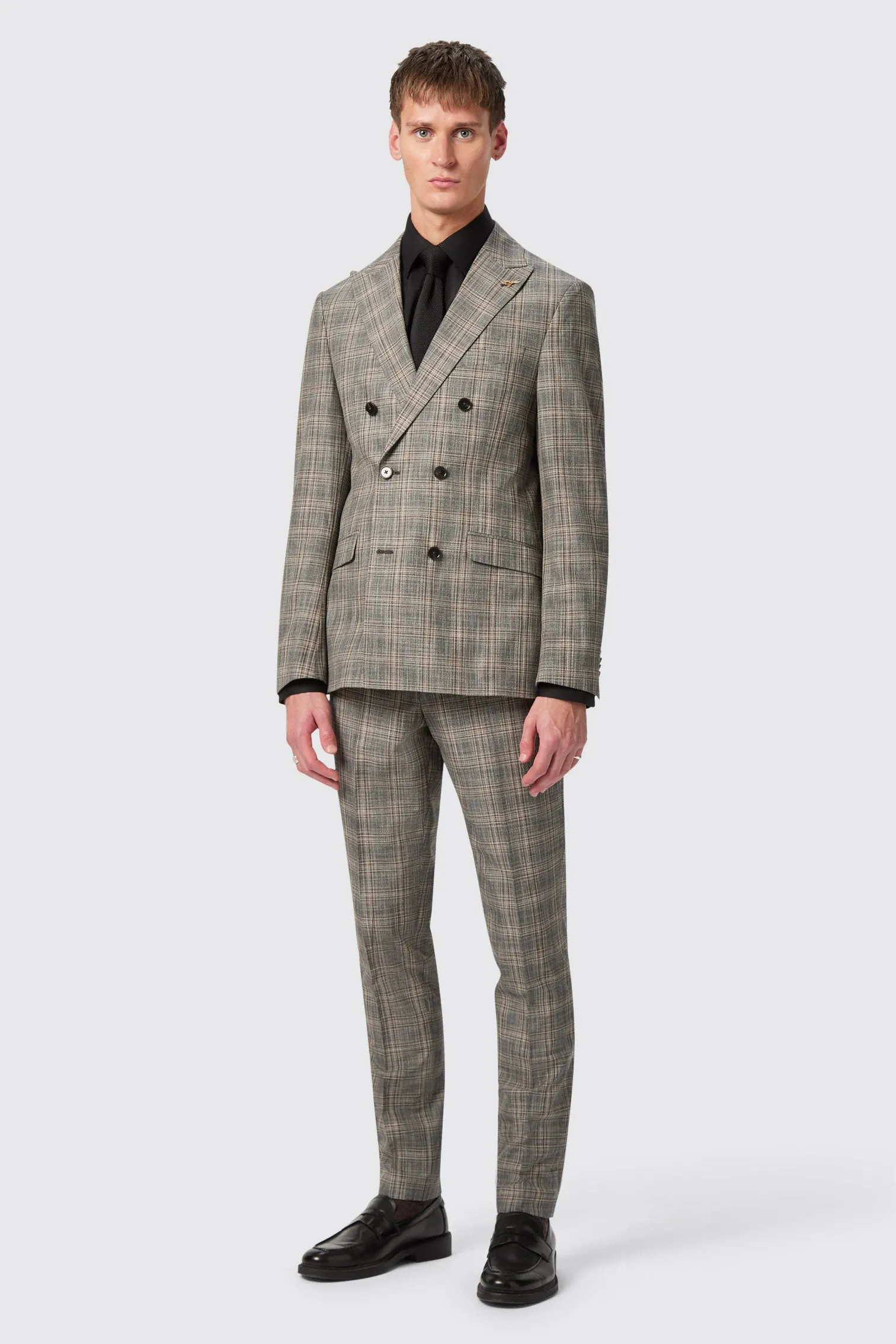 Plunkett Slim Fit Grey Check Trousers