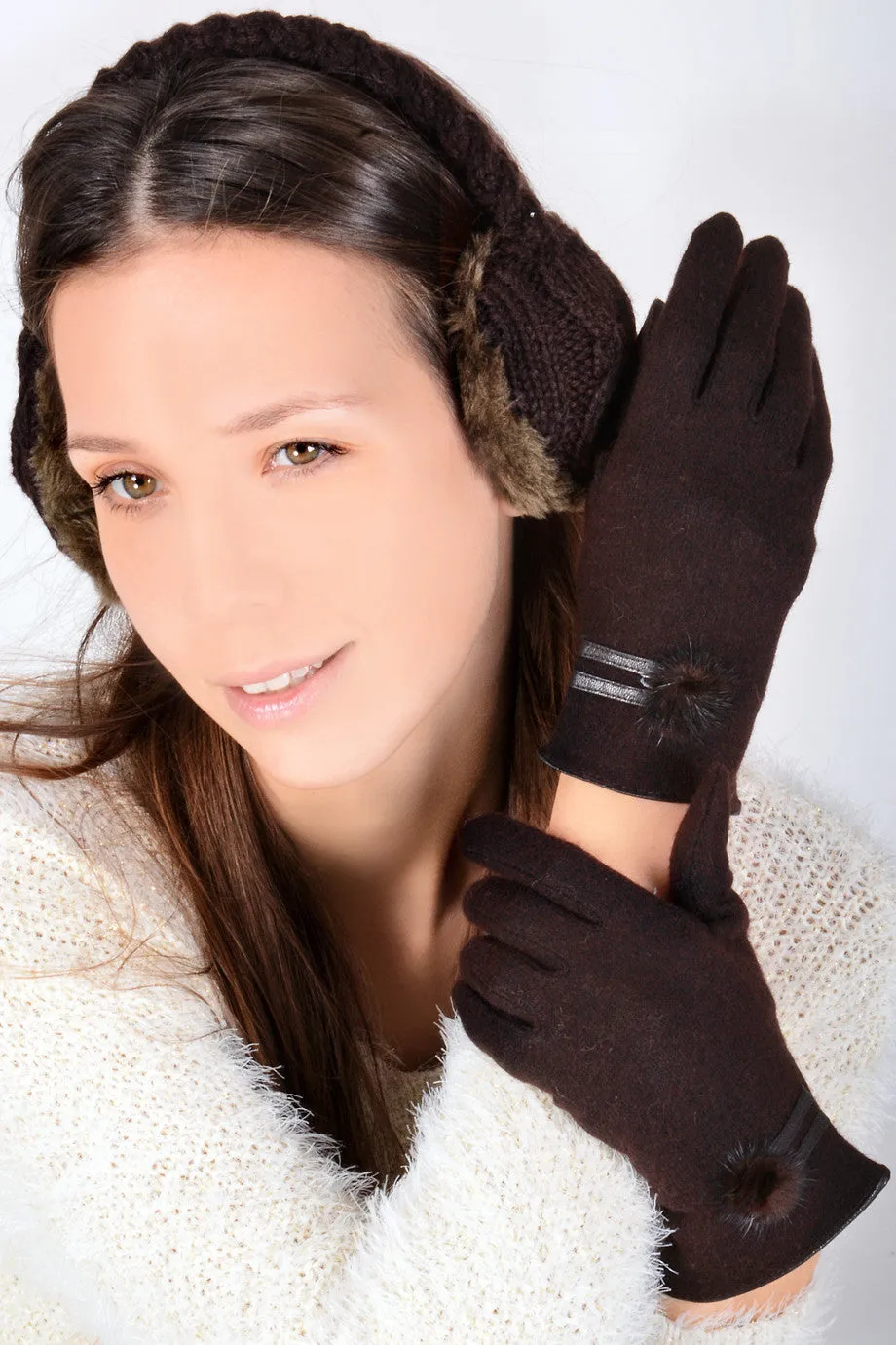 POPCORN Brown Wool Women Gloves