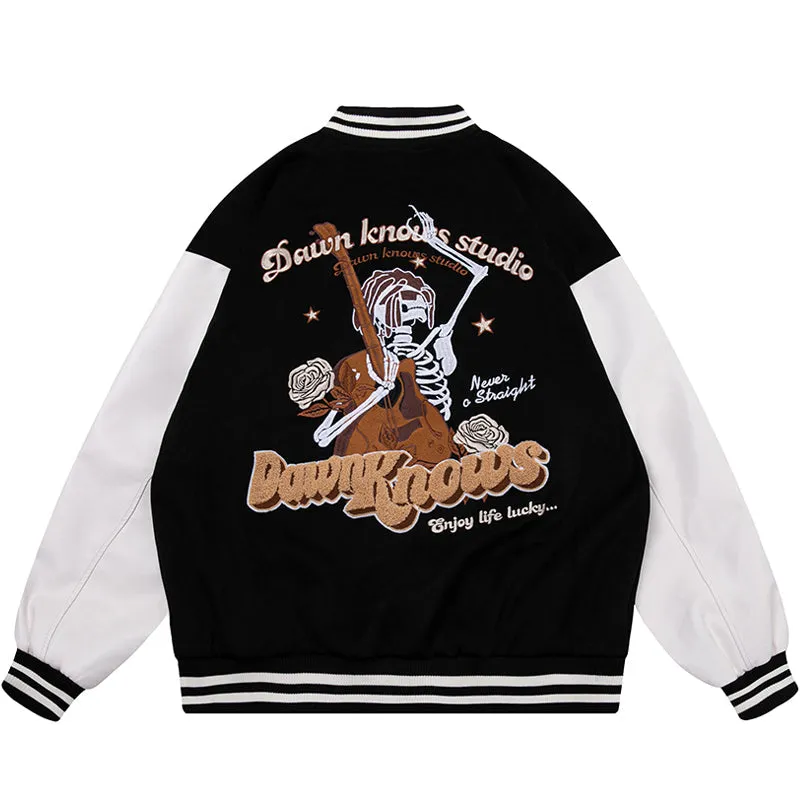 PopFlying College Varsity Jacket Guitar Skeleton