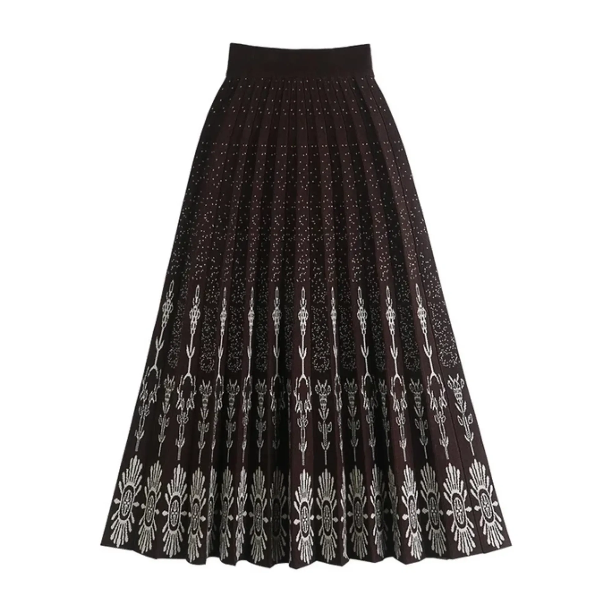 Pre Order:  Floral Print Knitted Pleated A-Line Skirt