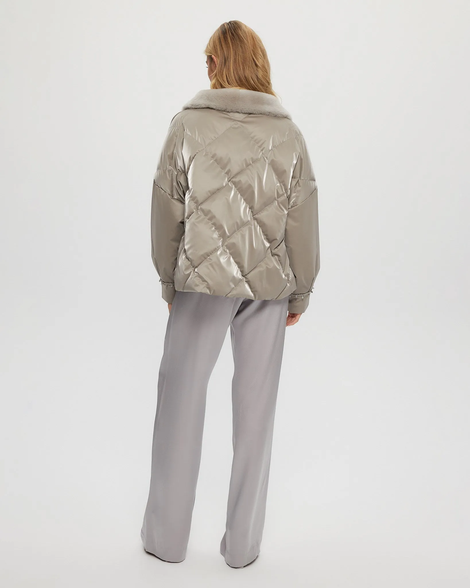 Quilted Jacket with Select Shearling Lamb Collar