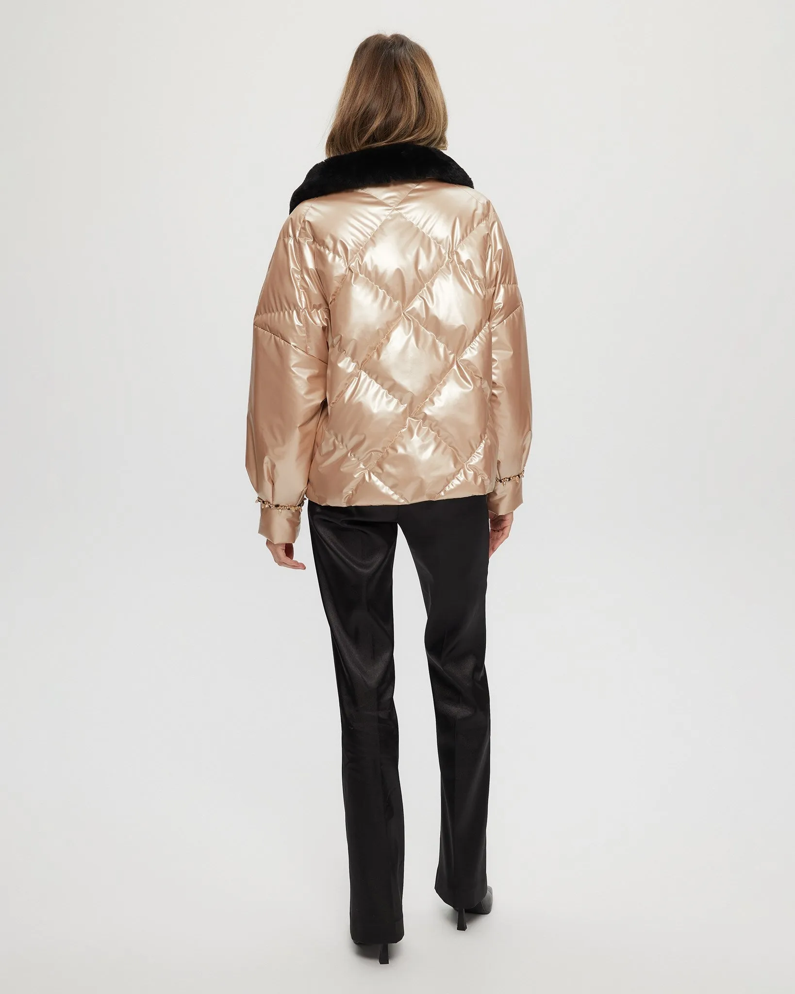 Quilted Jacket with Select Shearling Lamb Collar