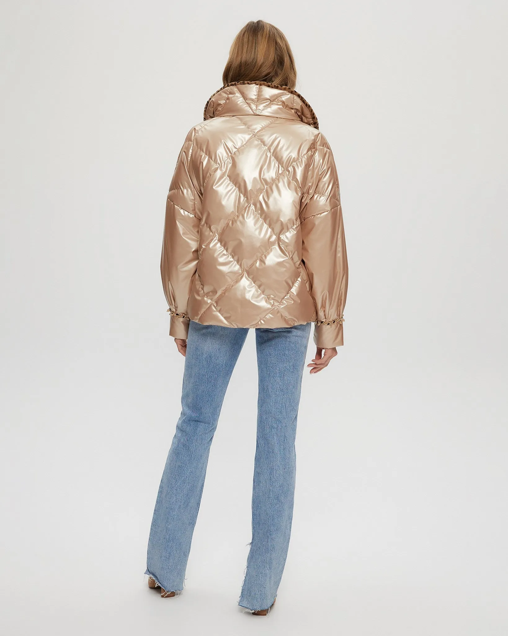 Quilted Jacket with Select Shearling Lamb Collar