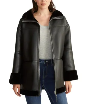 Rebecca Minkoff Women's Vegan Shearling Zip Front Car Coat With Convertible Collar