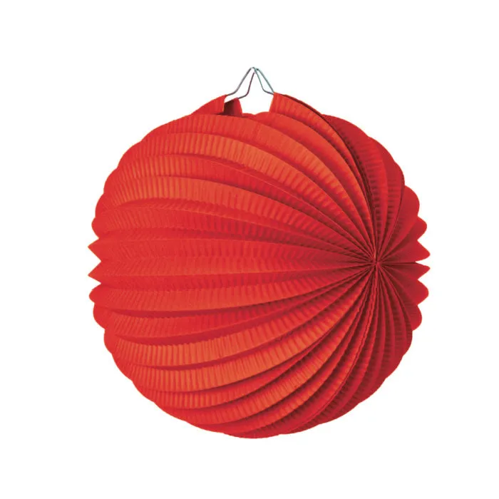 Red Pleated Paper Lantern - 20cm