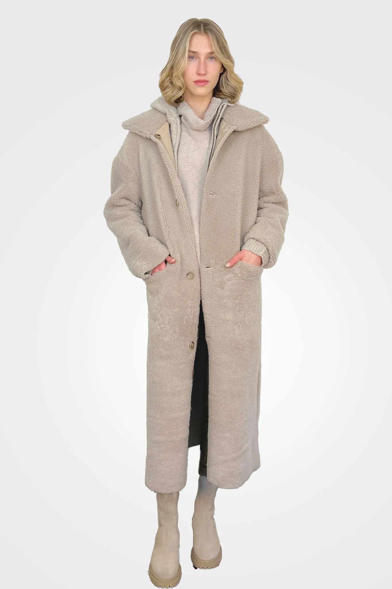 Reversible Shearling Coat - Jute