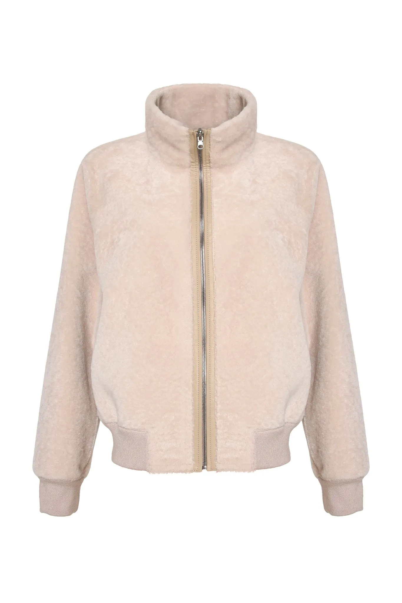 Reversible Textured Shearling Lamb Bomber Jacket