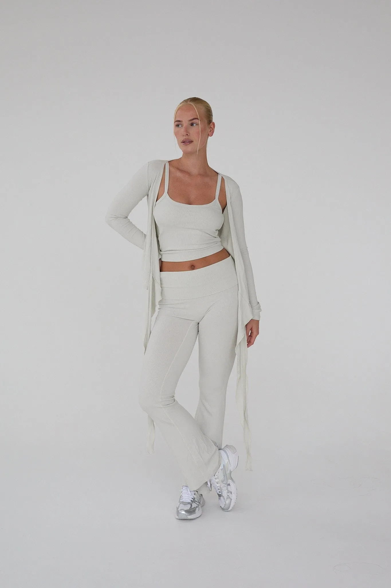 Rib Fold Over Pants - Vanilla