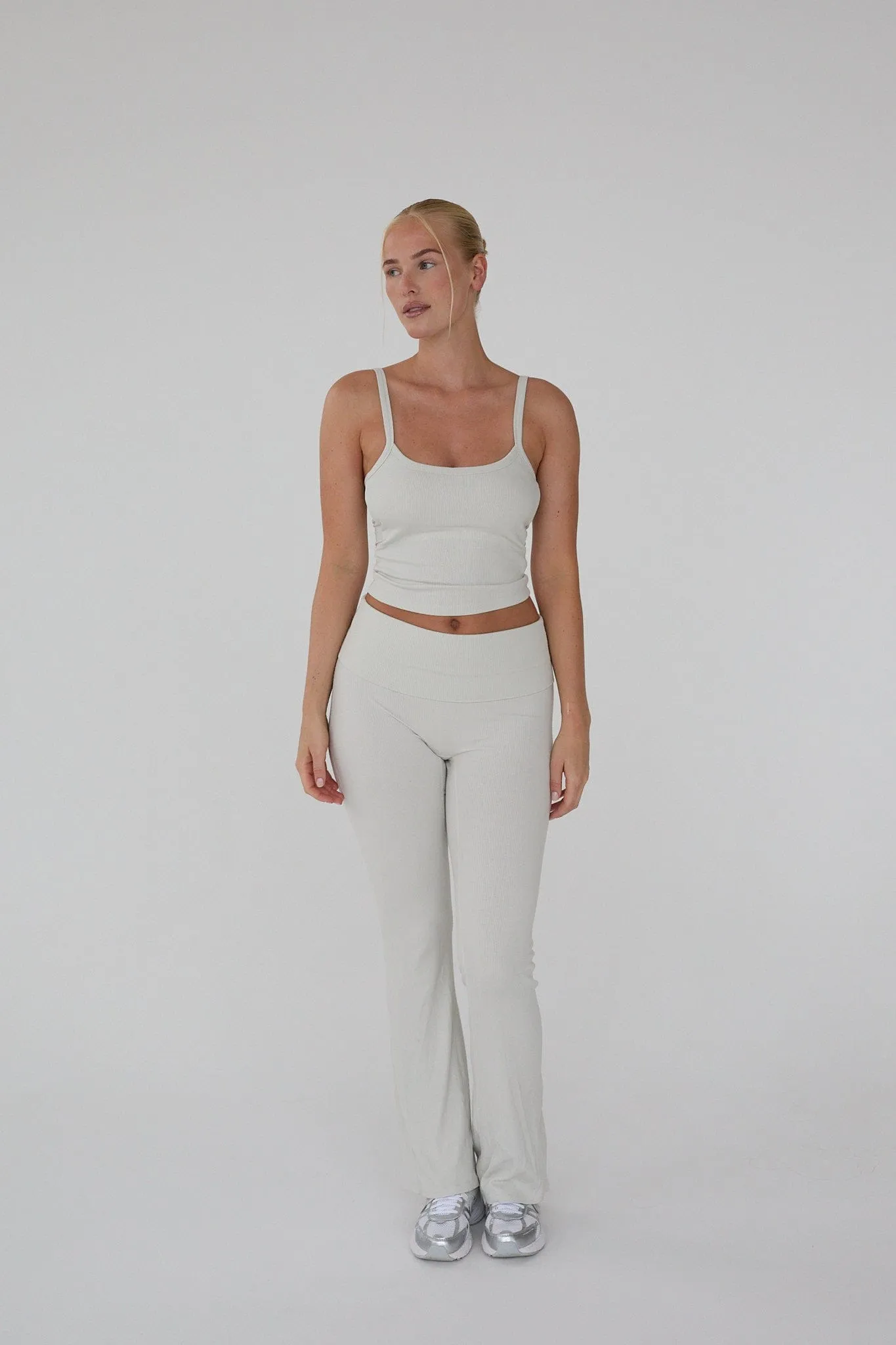 Rib Fold Over Pants - Vanilla