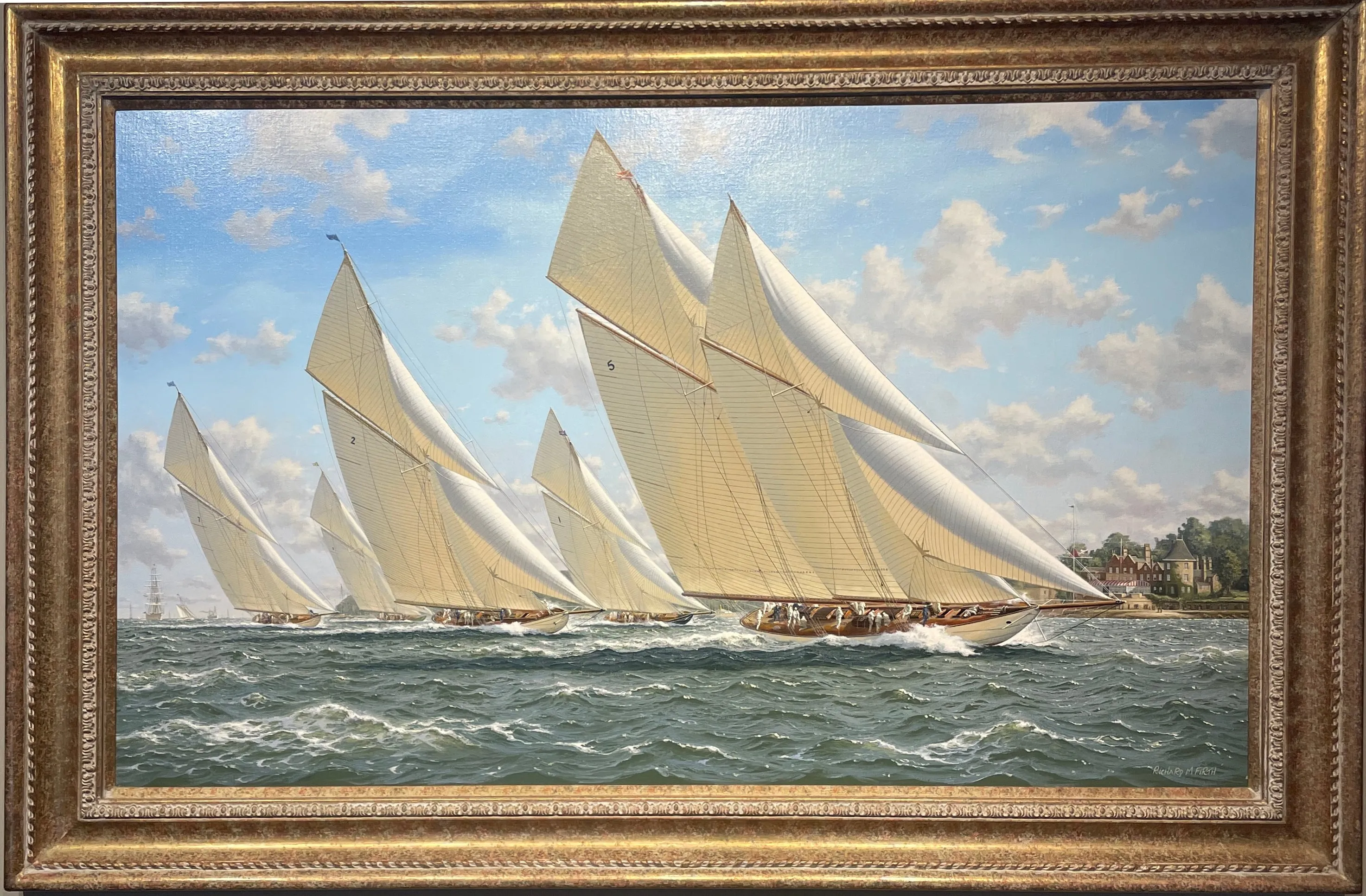 Richard Firth Oil seascape, 'The Big five' Yachts racing