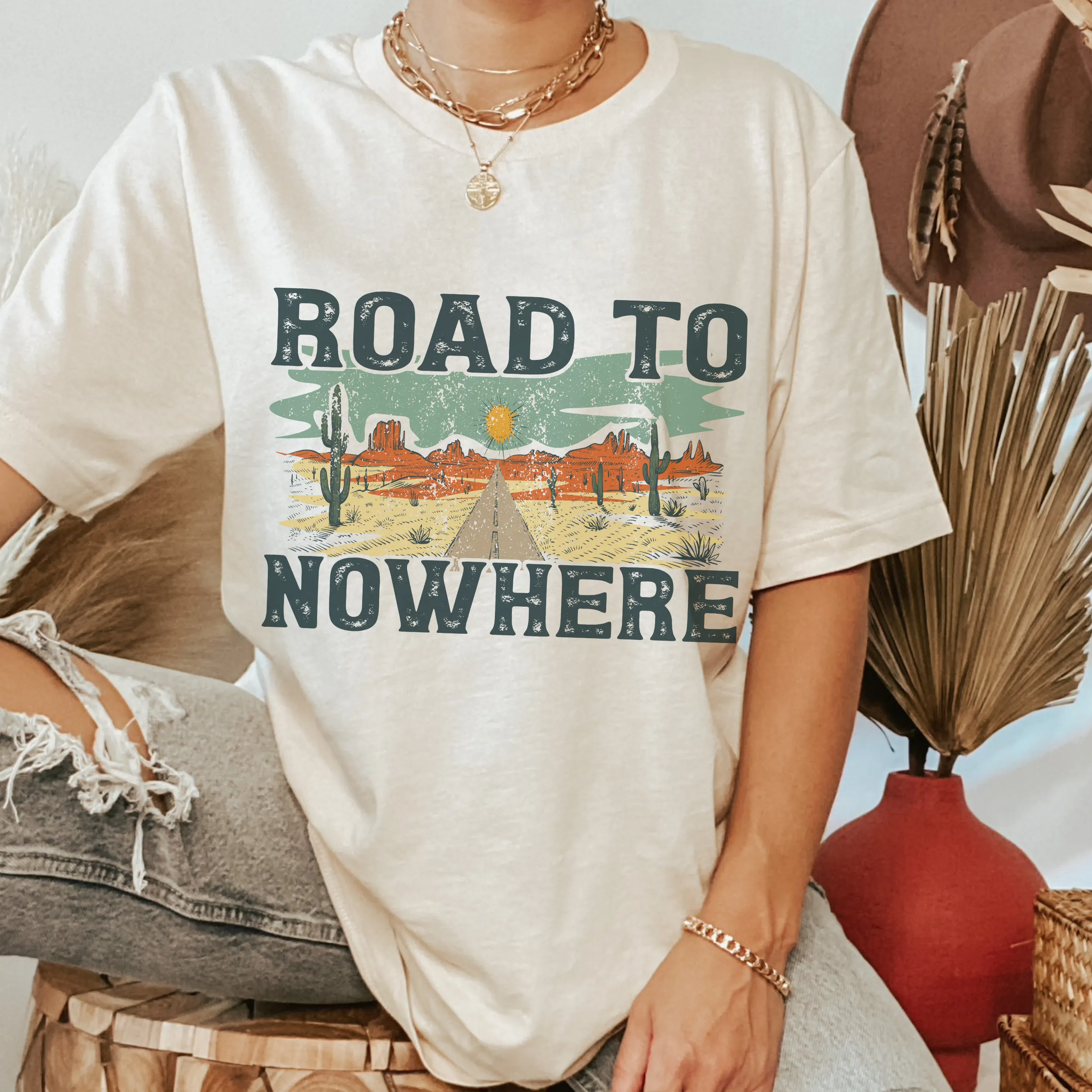 Road To Nowhere Bella Canvas® Unisex Jersey Short Sleeve Tee in Natural, White, Dark Heather or Heather Olive Desert Cactus T-Shirt