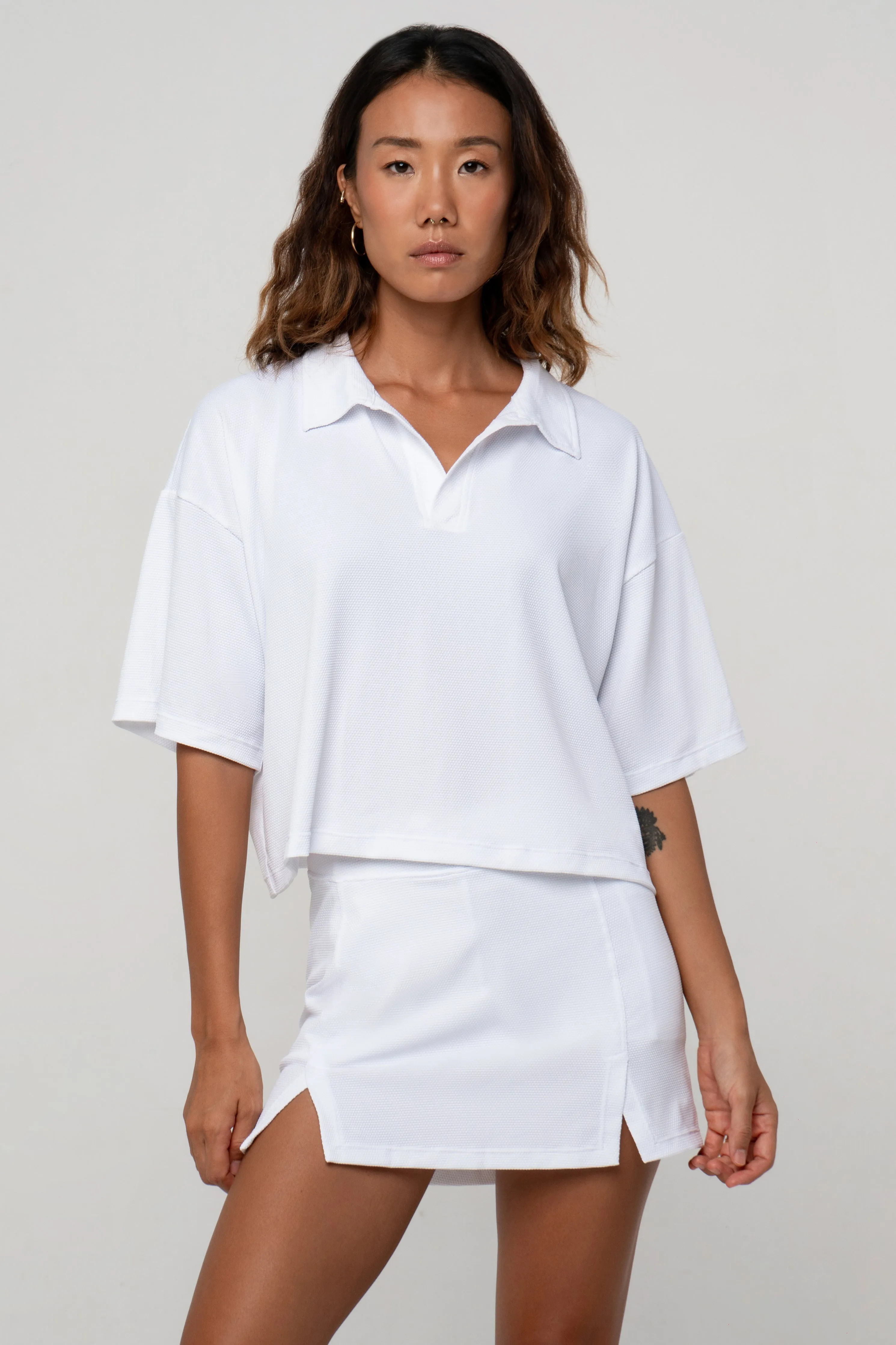 Åsa Cropped Polo Shirt | Recycled Nylon | White