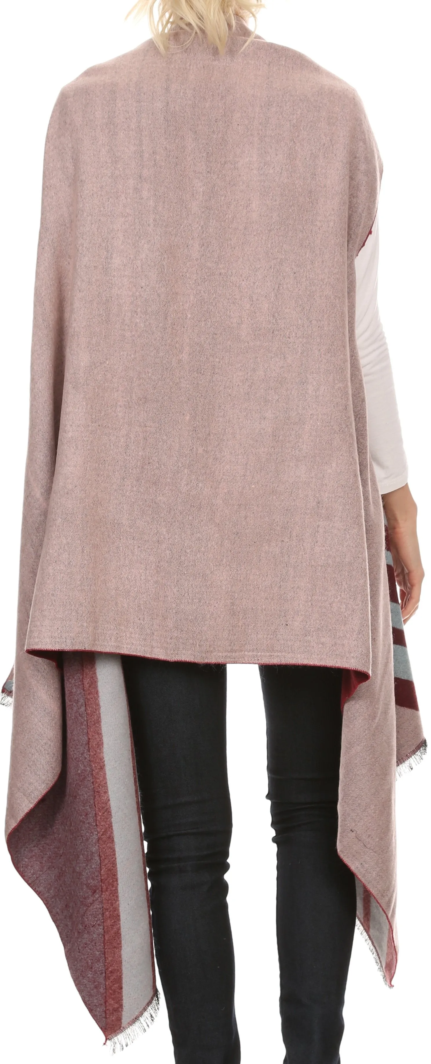 Sakkas Janeek Thick Warm Long Tapered Striped Multi Color Block Poncho Cape Wrap