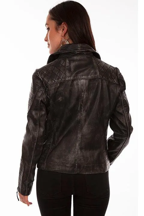 Scully Women's Black Sanded Leather Motorcycle Jacket L87 196