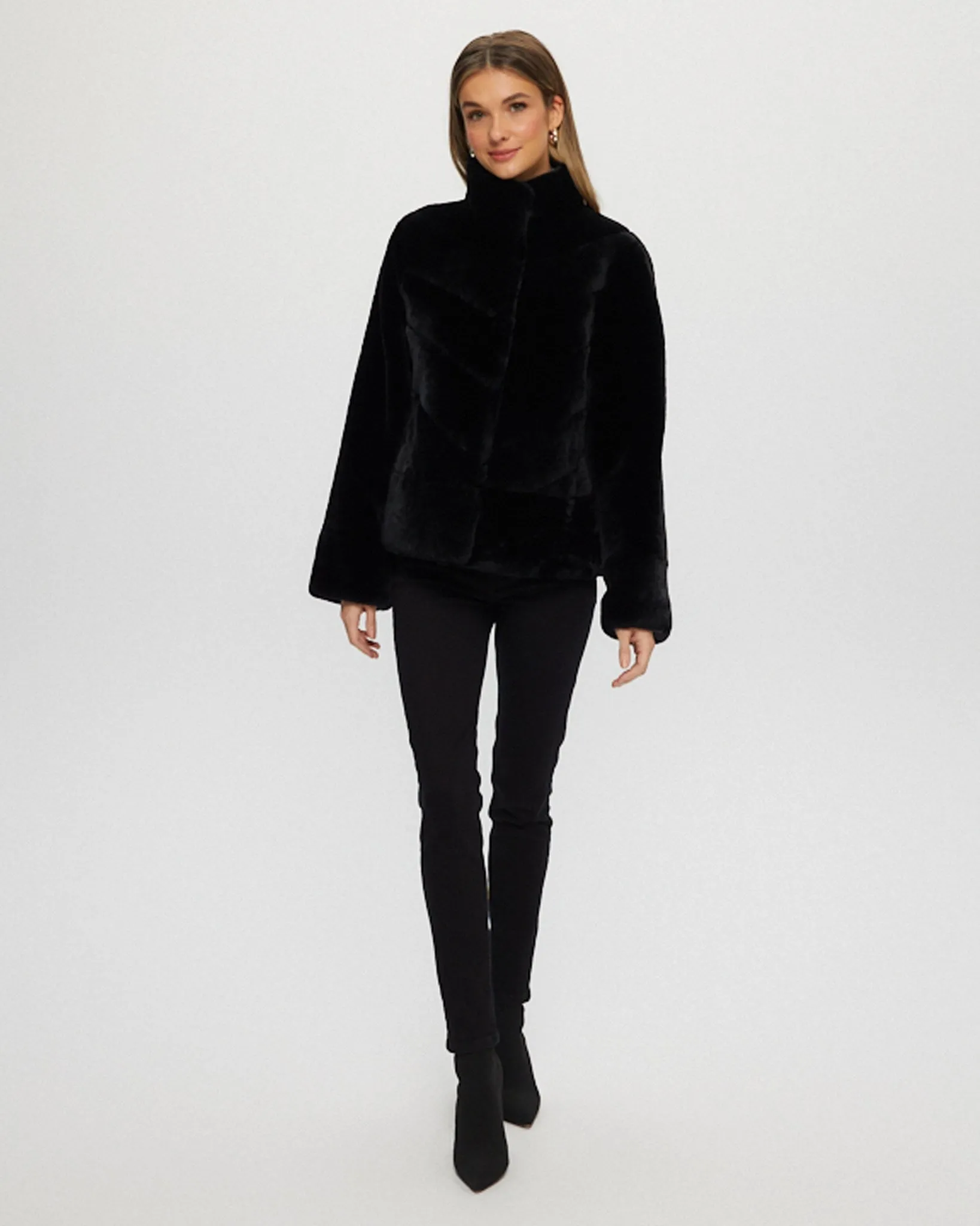 Select Shearling Lamb Chevron Jacket with Horizontal Bottom