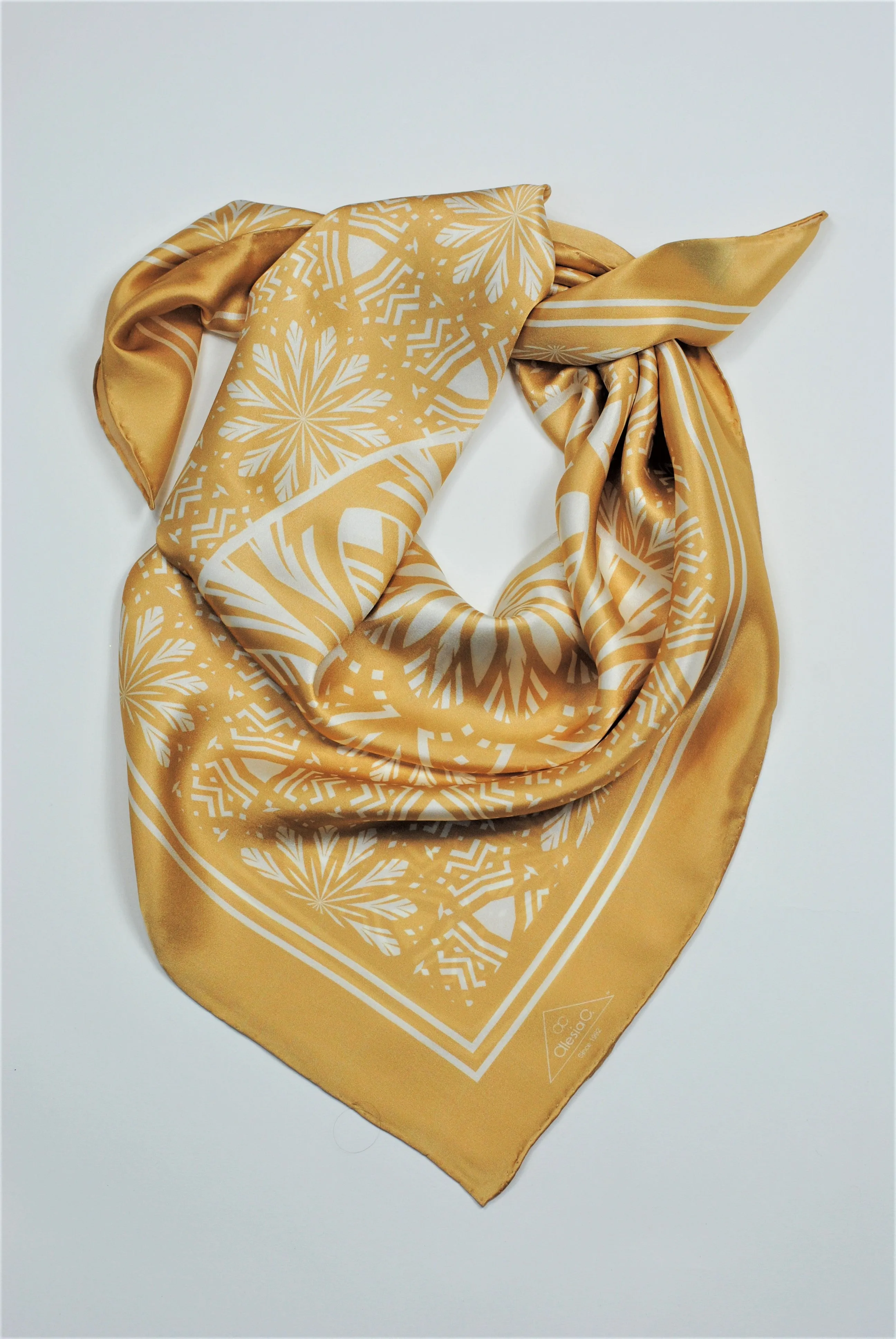 SERENITY Mandala 100% Silk Square Scarf in Beige White