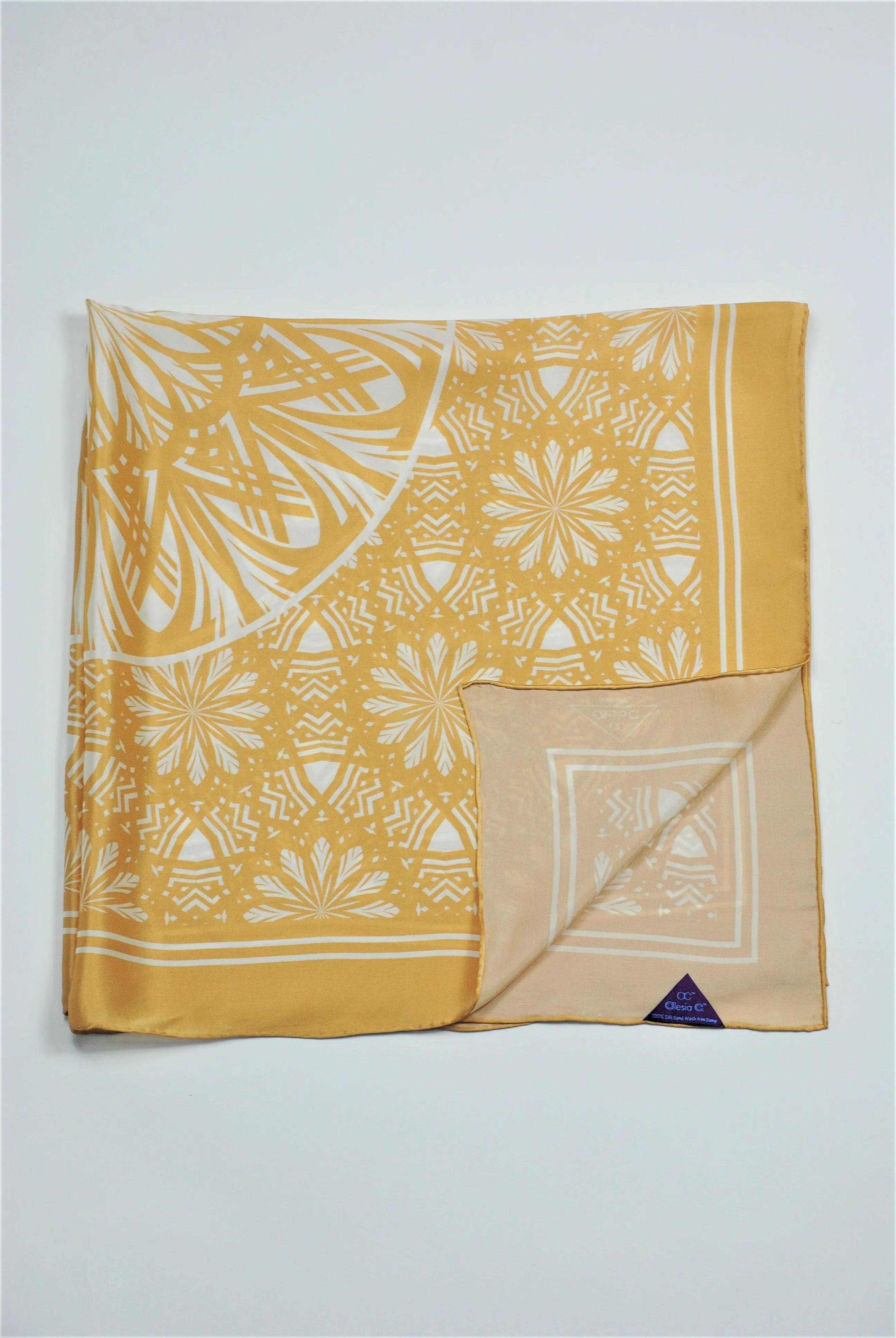 SERENITY Mandala 100% Silk Square Scarf in Beige White