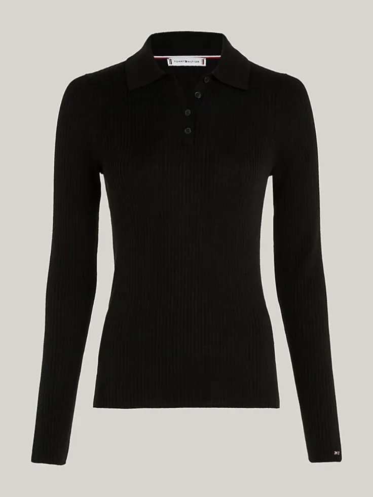 SGW Thermal V Neck Knit Shirt - Black Half Button