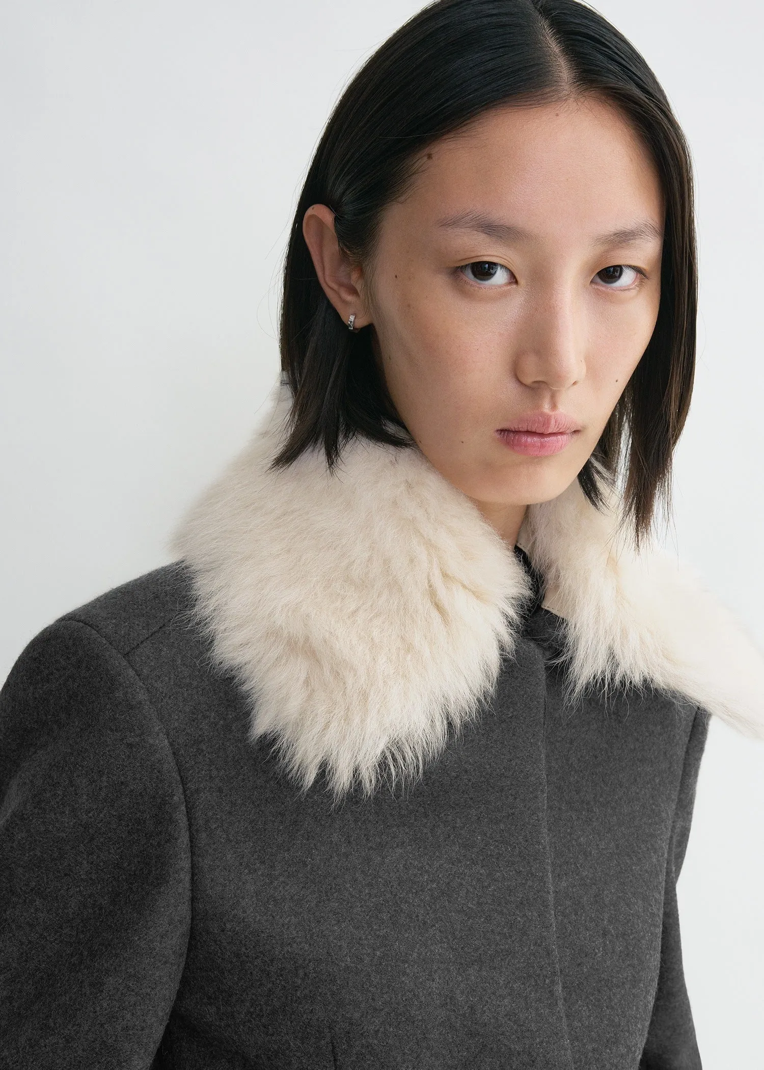 Shearling collar jacket mid grey melange