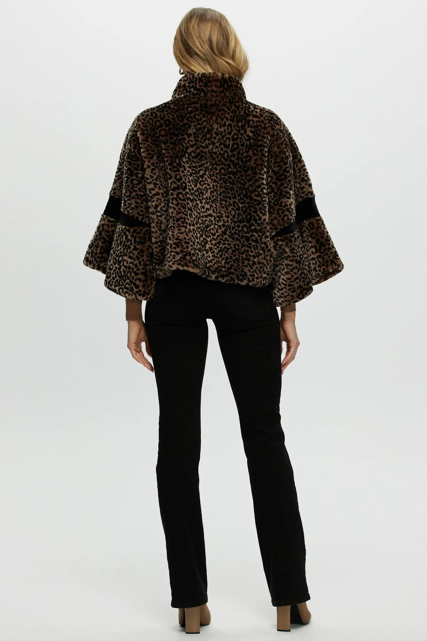 Shearling Lamb Zip Jacket with Cropped Sleeves