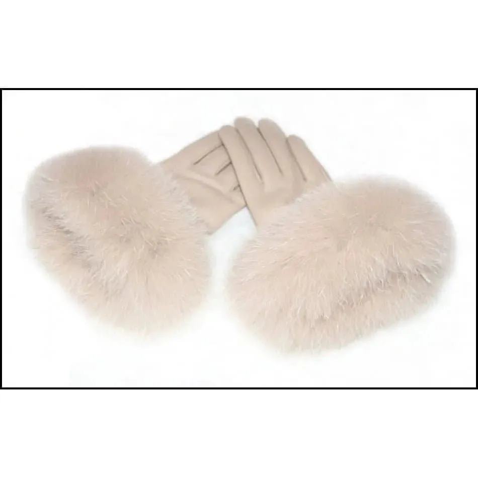 Sheepskin Fox Fur Gloves Women | Genuine Leather | Fashionable Wrist Length | Warm & Beautiful